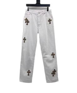 Chrome Heart White Leopard Cross Jeans